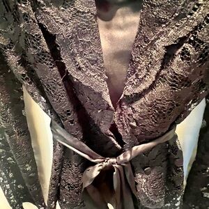 Talbots Petite Black Lace Peplum Blouse Tie Waist Size Petite